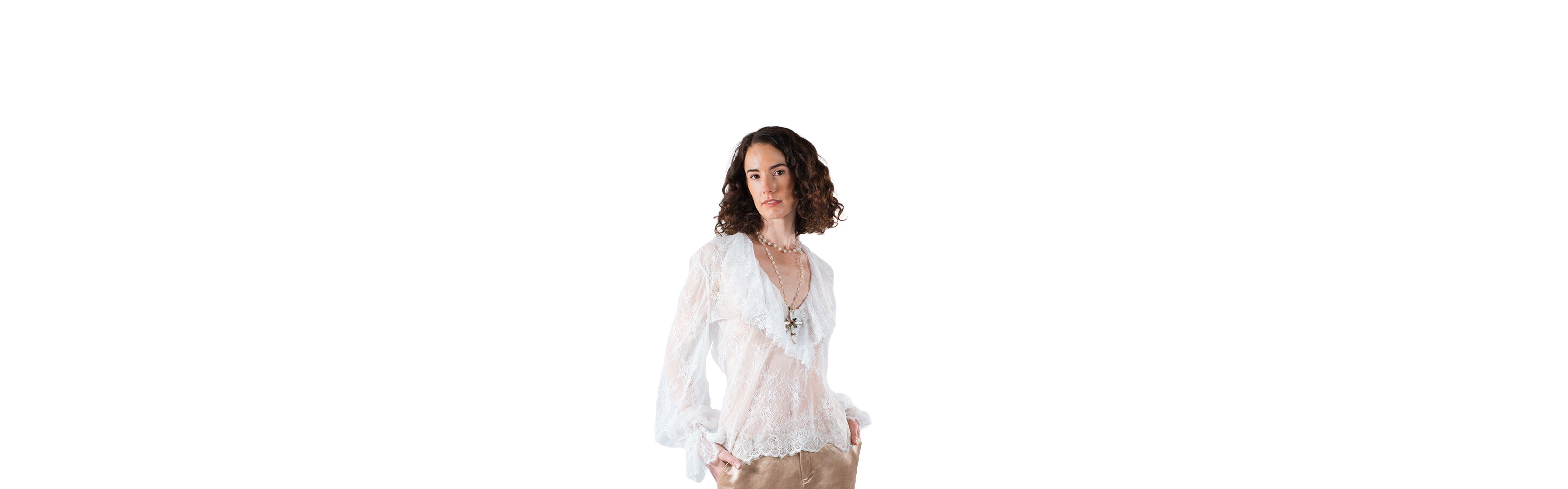 blouses and jackets hero image lace blouse on model