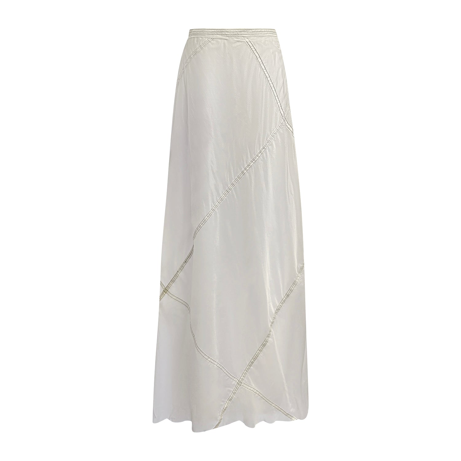 Adrienne Maxi Parachute Skirt in white, bias-cut A-line design made from upcycled military parachute nylon.