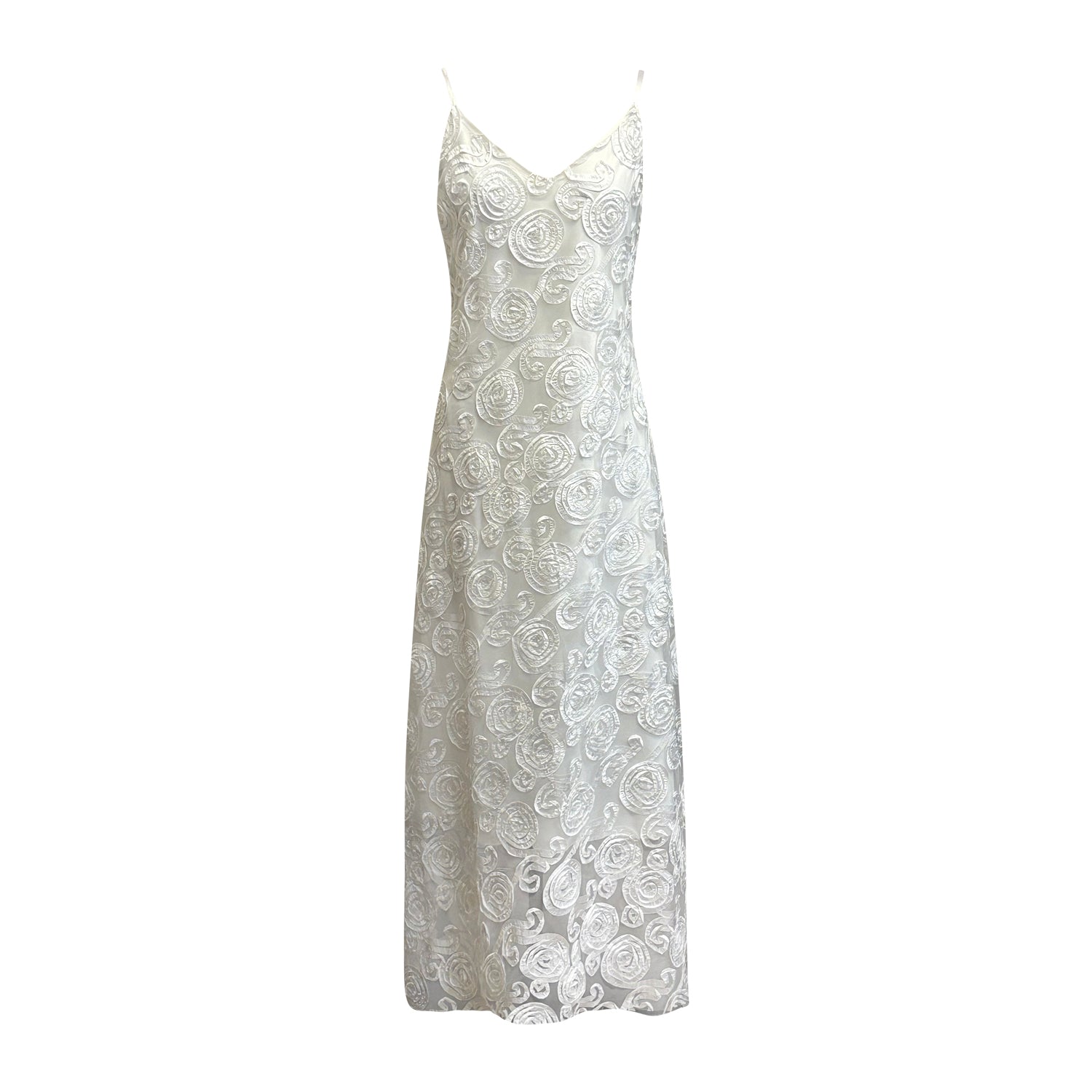 The Ondine Slipdress – English net slipdress with ribbon embellishment, lined, romantic and lightweight