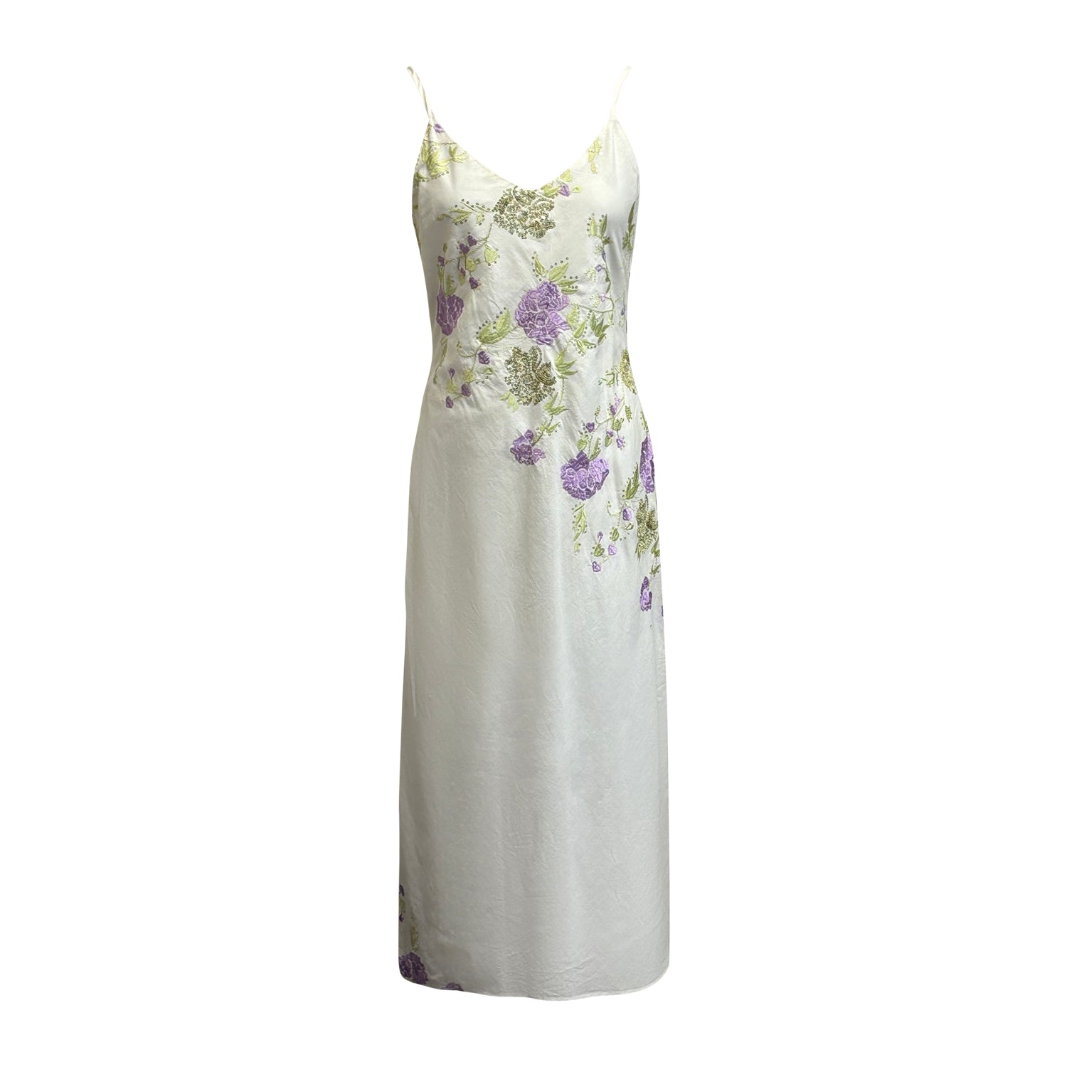 The Amara Slipdress I Lavender and Green Embroidered