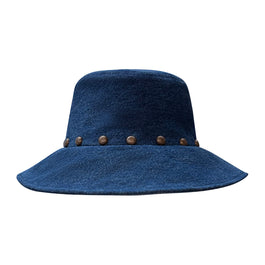 Studded Denim Bucket Hat- Dark Blue
