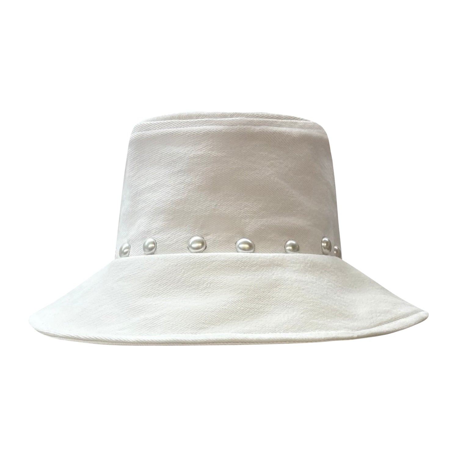 White denim studded bucket hat