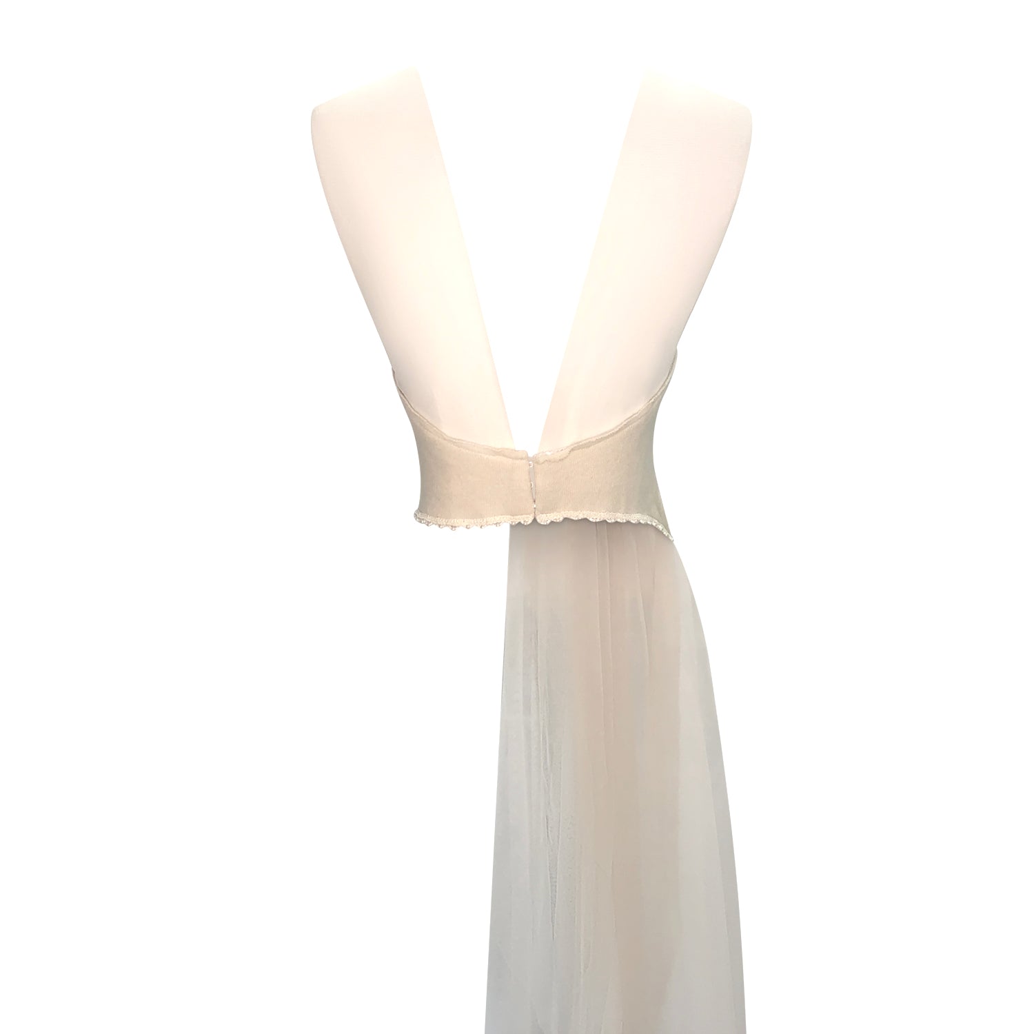 back Vivienne Beaded wool bustier with illusion neckline and English net side train.