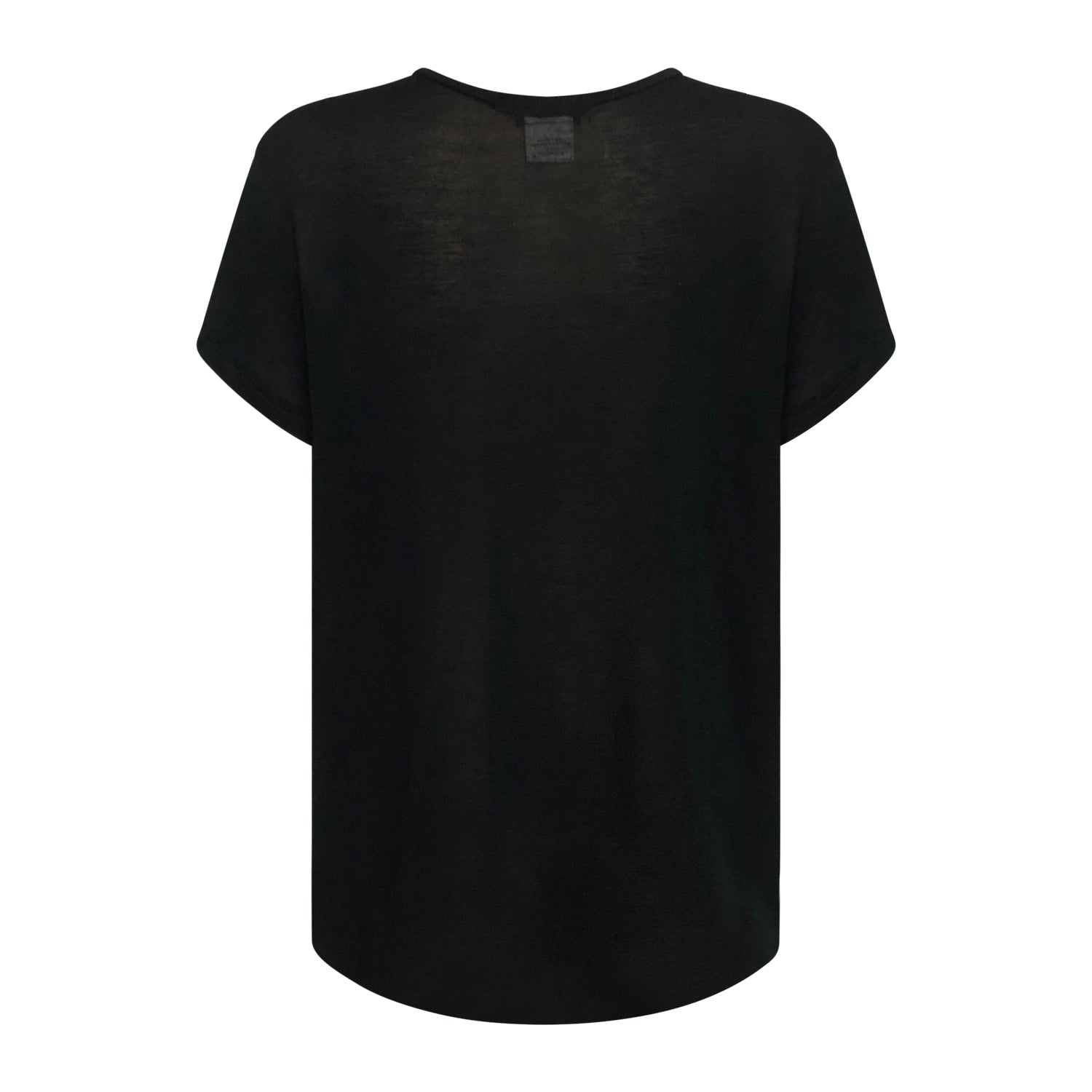 Black Alina T-Shirt, a short-sleeved modal top with a high-low hem. back.