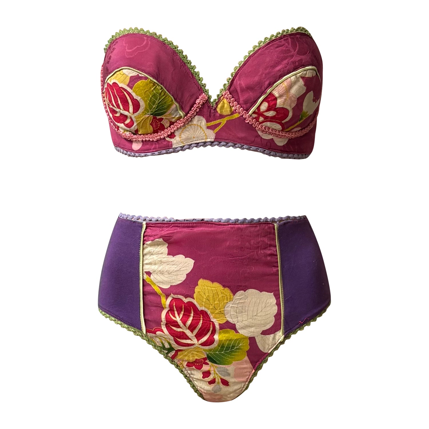 Solène Retro Suit — Magenta Floral & Sequin Mesh