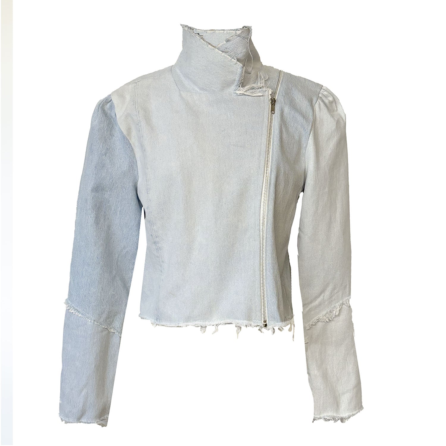 Angie Convertible Collar Moto Jacket -Bleached Blue