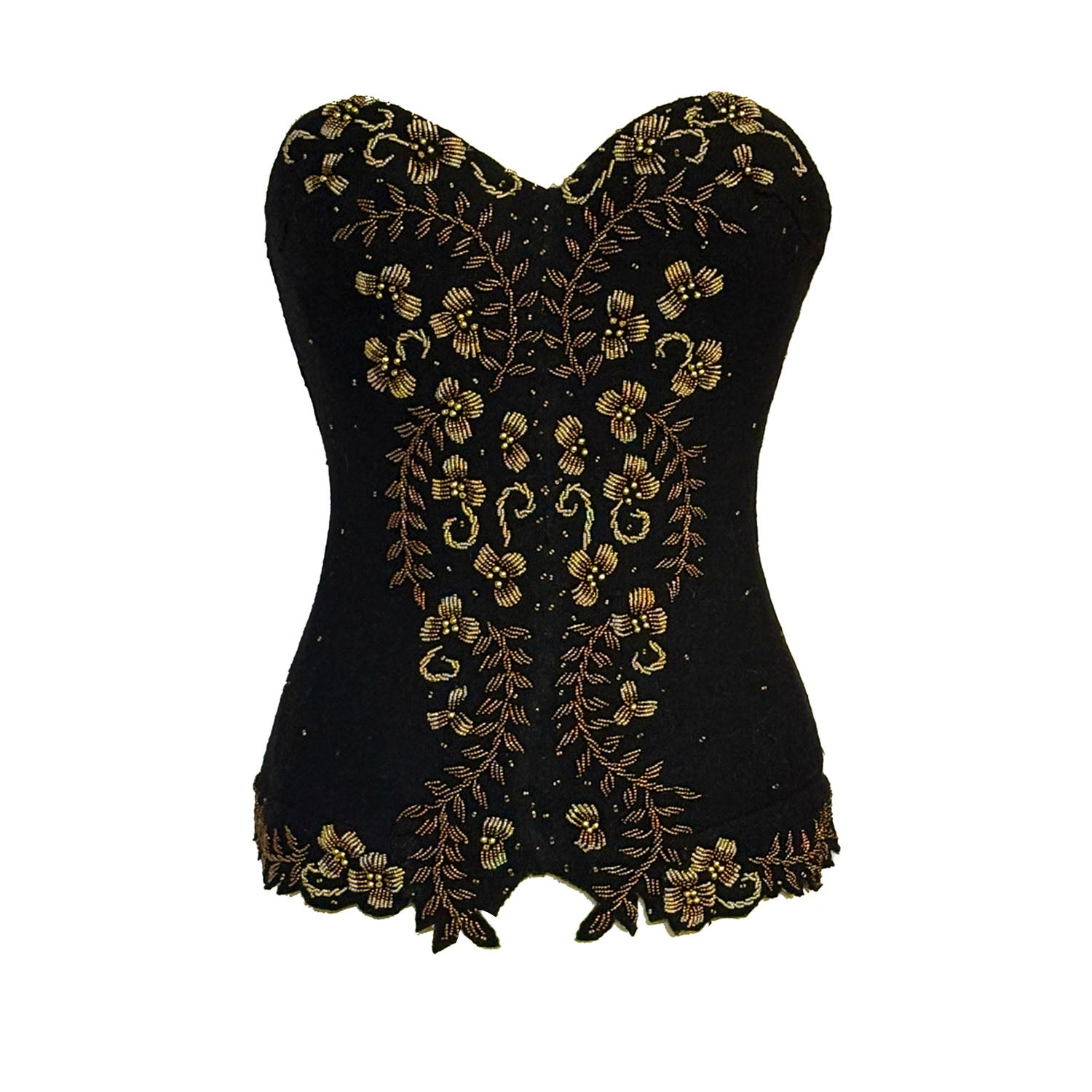 Black vintage beaded bustier with gold beading