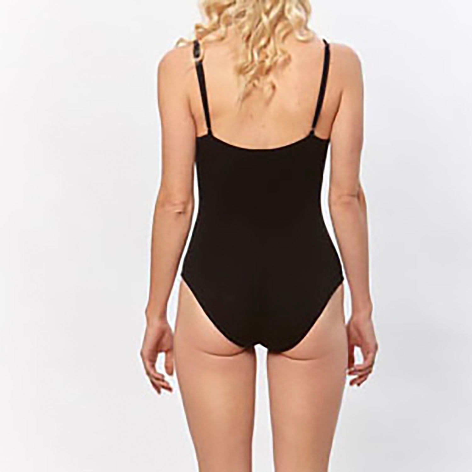 model-black stretch modal bodysuit with adjustable spaghetti straps – Britt Bodysuit