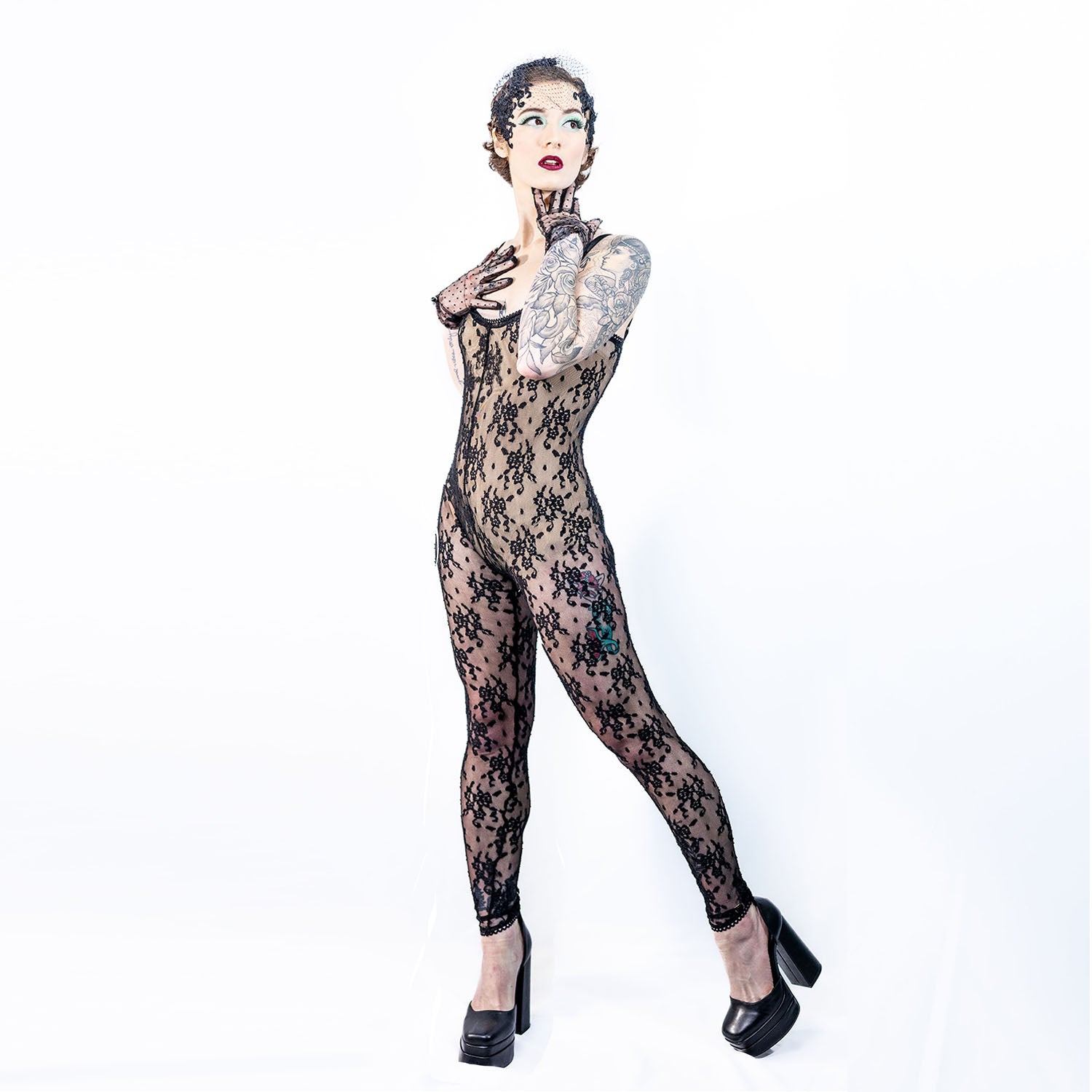 Sheer lace catsuit with adjustable spaghetti straps – Cyd Catsuit