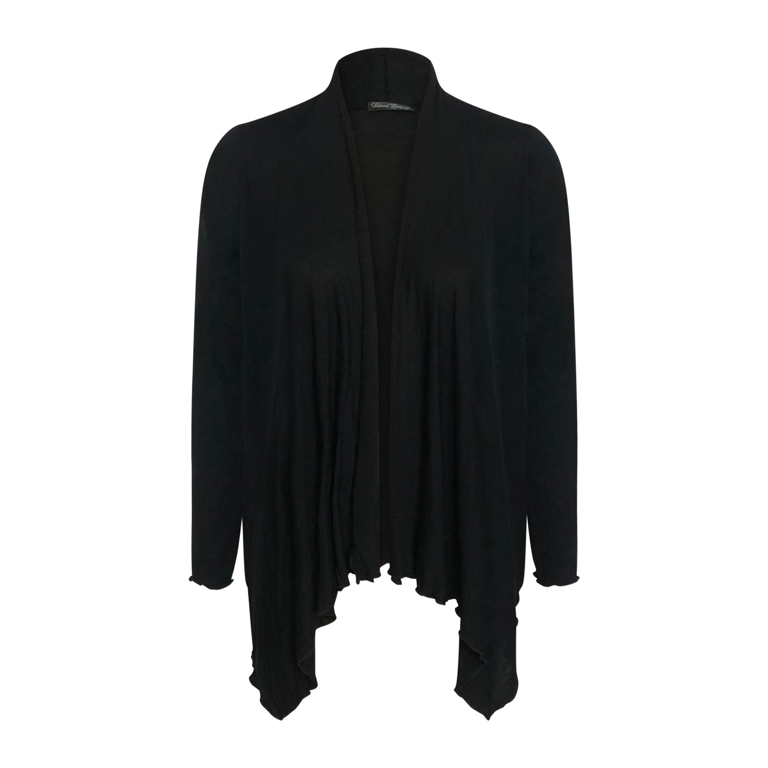 Black modal flutter wrap with long sleeves and draped front