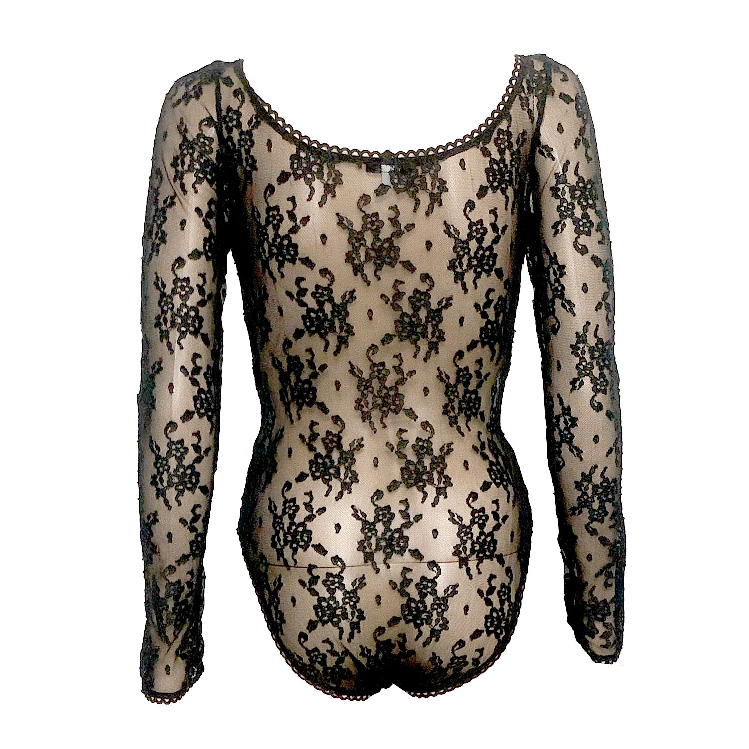 back Long-sleeve black lace bodysuit with boat neckline – Lacey Bodysuit