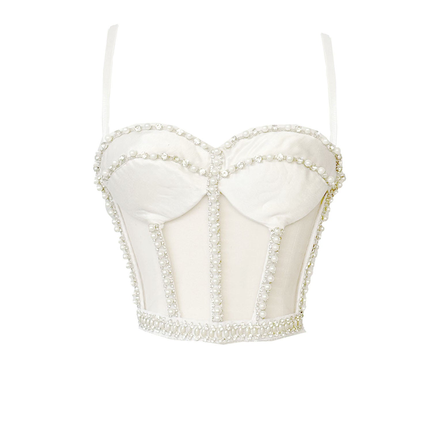 Lucine Bustier – Sustainable hemp/silk satin caged bustier with pearl embellishment