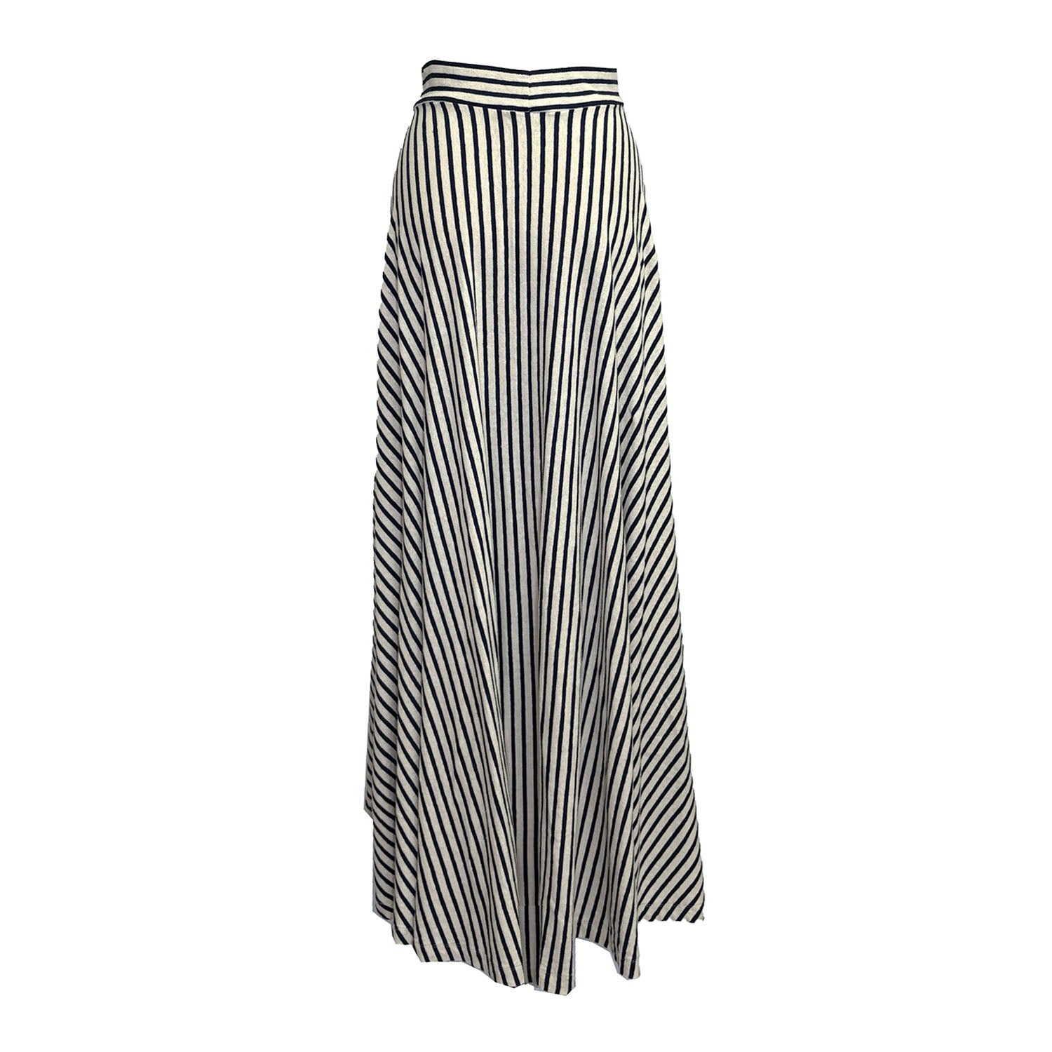 Striped high-low skirt in hemp cotton with elastic waist