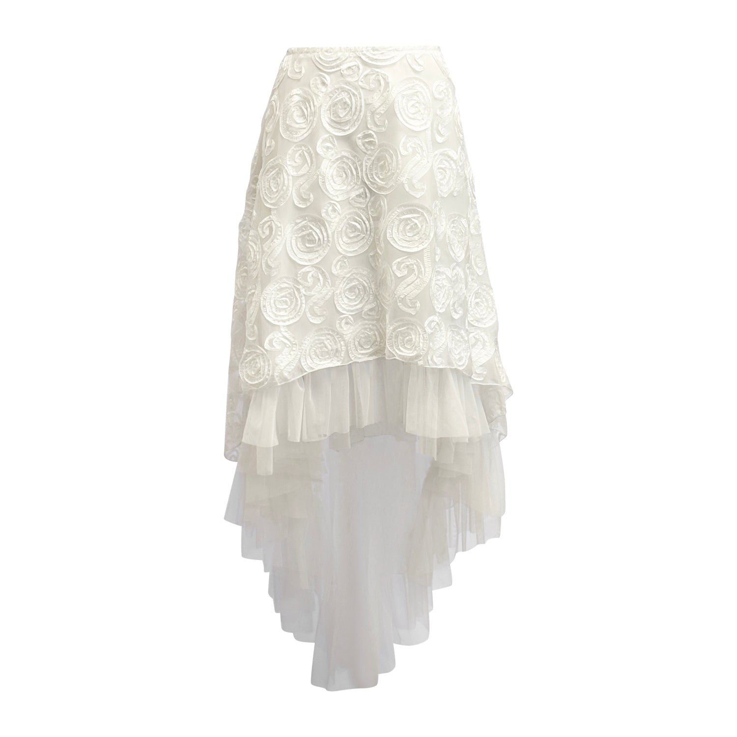 White embroidered ribbon-pattern skirt