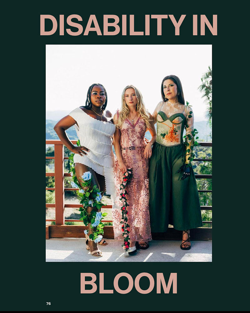 Group portrait of diverse models from “Disability in Bloom” editorial shoot.