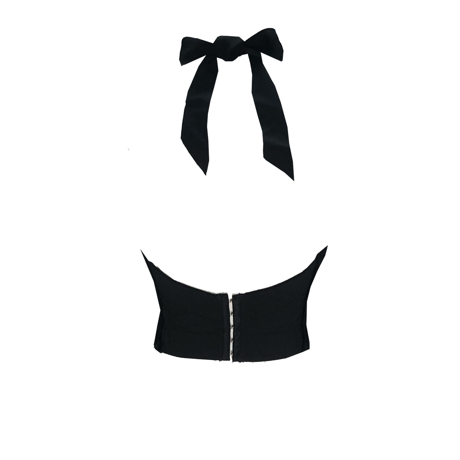 Agatha bustier back Vintage black wool bustier with floral beaded embellishments, halter neckline, and sculpted silhouette.
