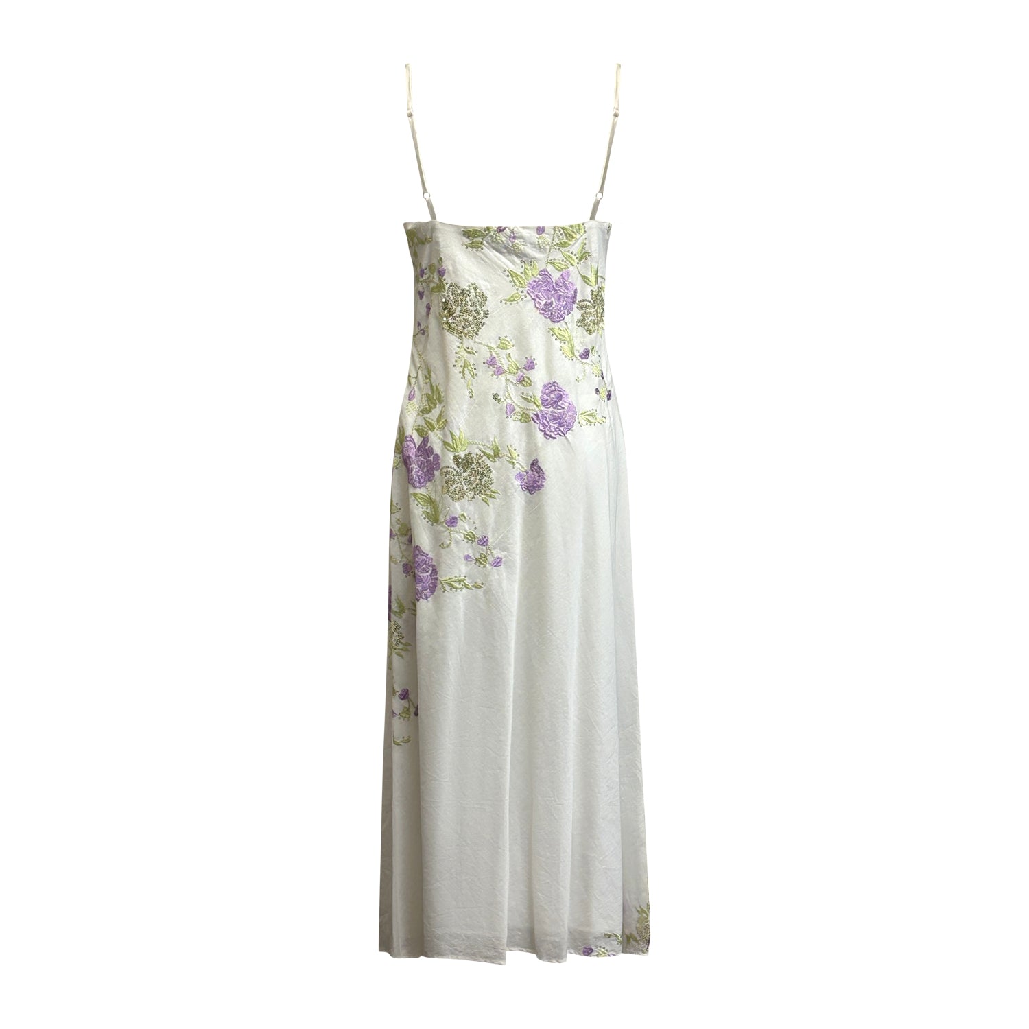 The Amara Slipdress I Lavender and Green Embroidered back