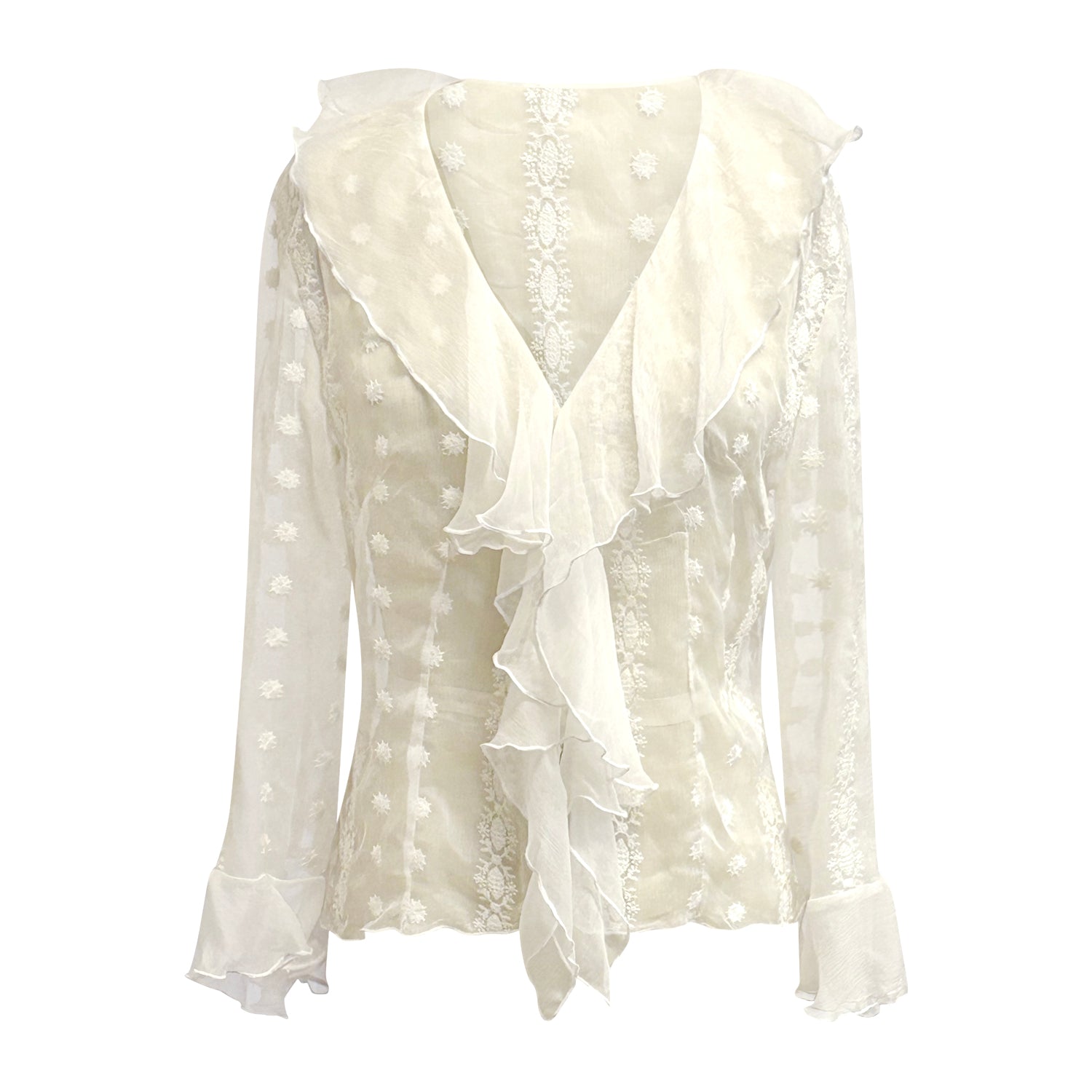 Lillia Blouse – White Embroidered Silk Chiffon