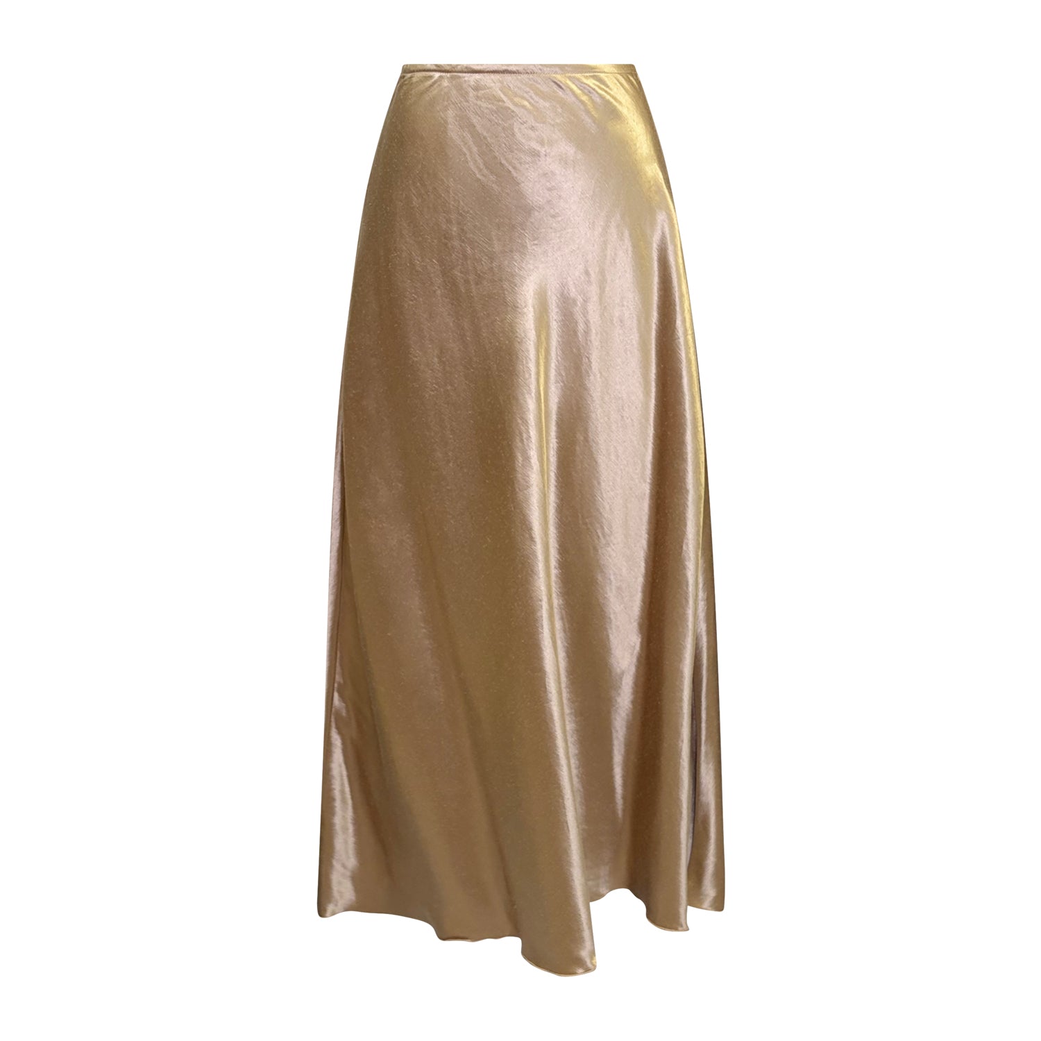  Katherine hemp/silk satin bias-cut skirt in champagne, styled with a matching camisole.