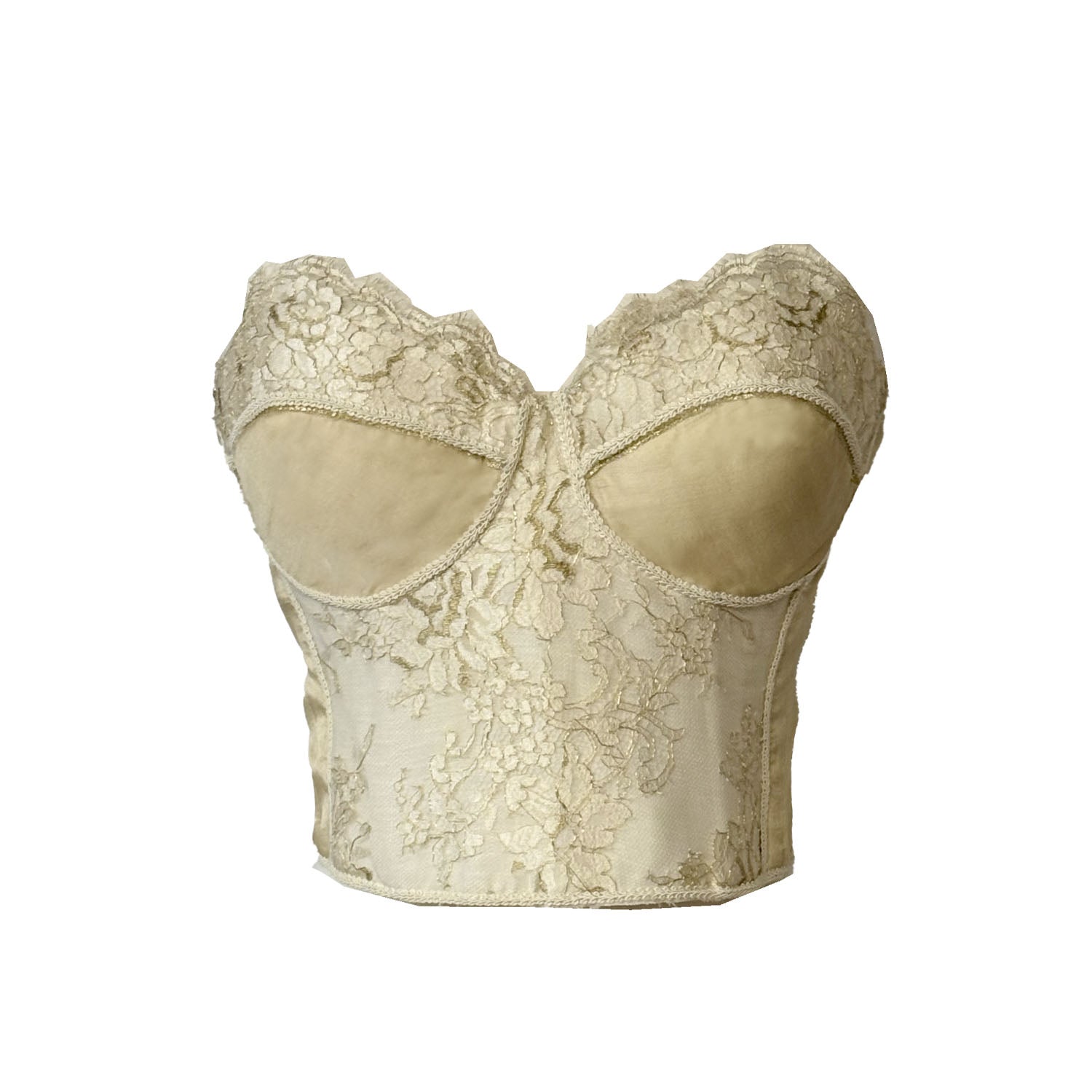 Muga silk bustier with gold lace overlay, inspired by Indian textiles and goddess Indira. Handcrafted bridal or ceremonial top.
