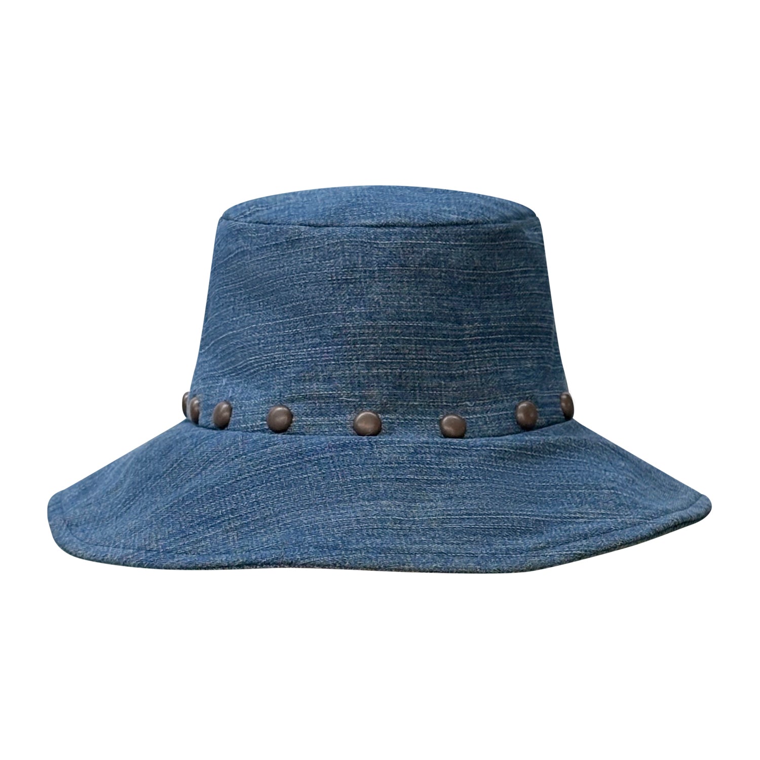 Studded Denim Bucket Hat-Medium Blue