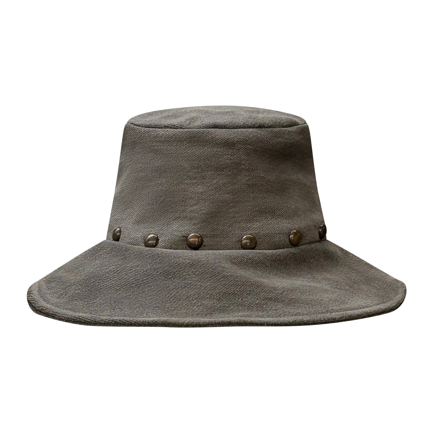 distressed black studded bucket hat