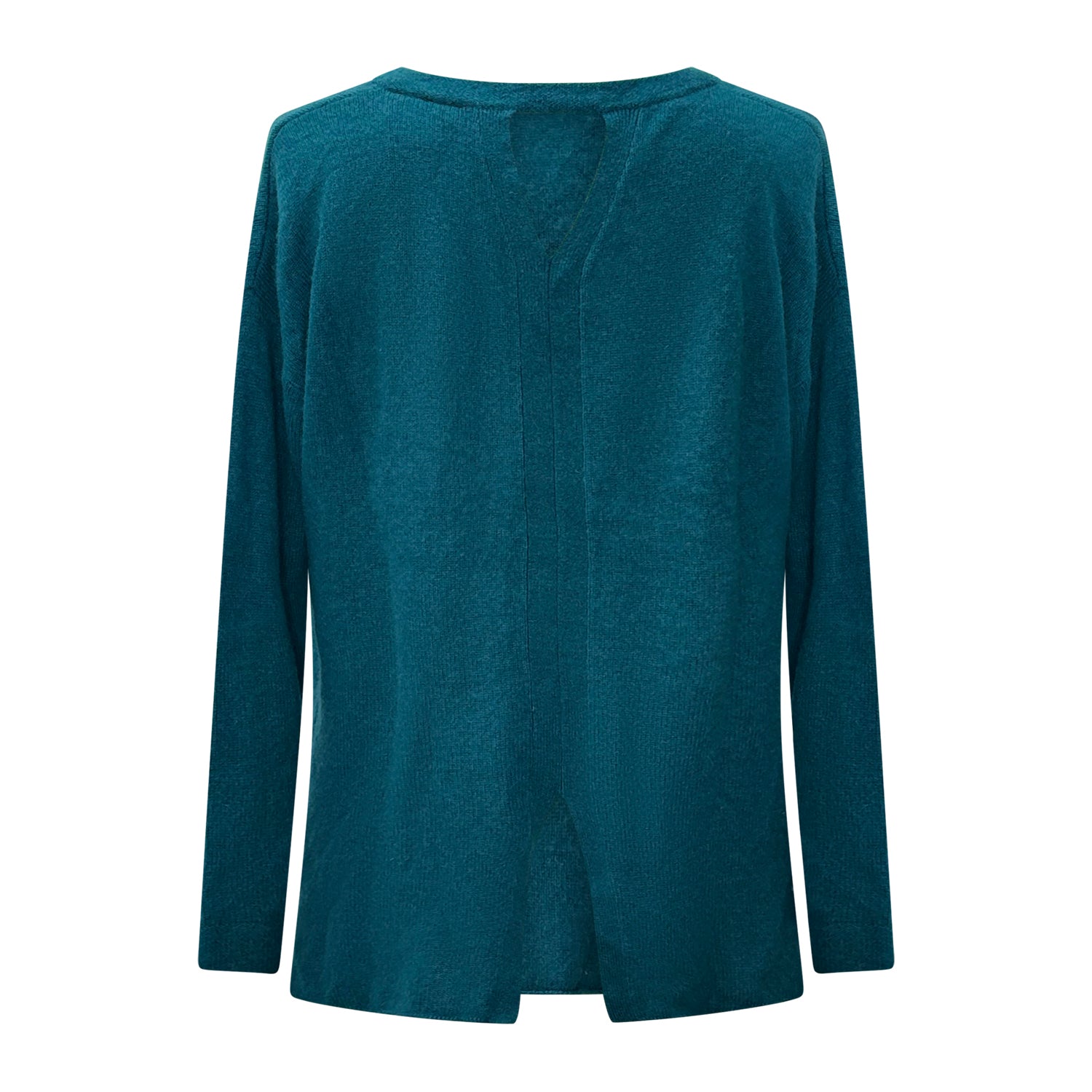Teal cashmere pullover with floral steer skull applique, symbolizing resilience and earth-connected strength.