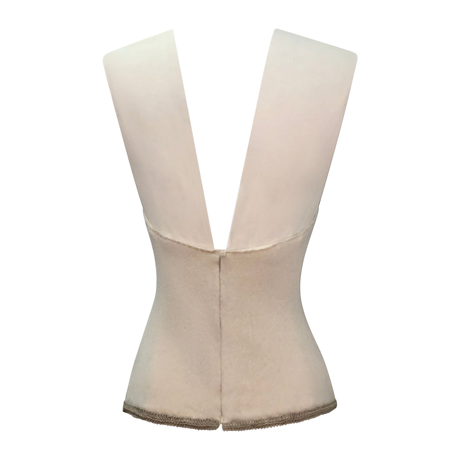 back Vintage ivory wool bustier with bronze floral beading and illusion neckline.