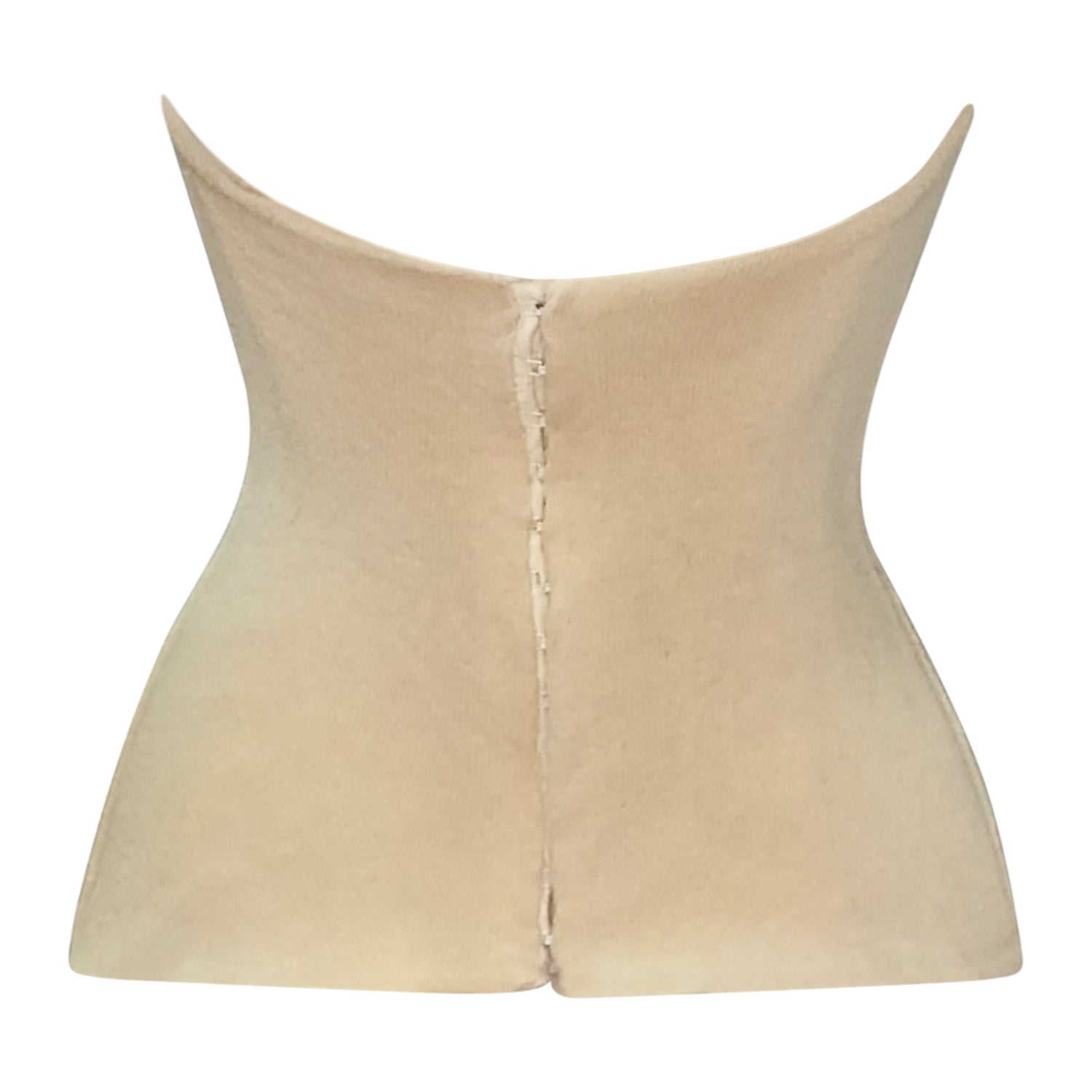 back Vintage ivory wool bustier with ornate black floral beaded detailing and sweetheart neckline.