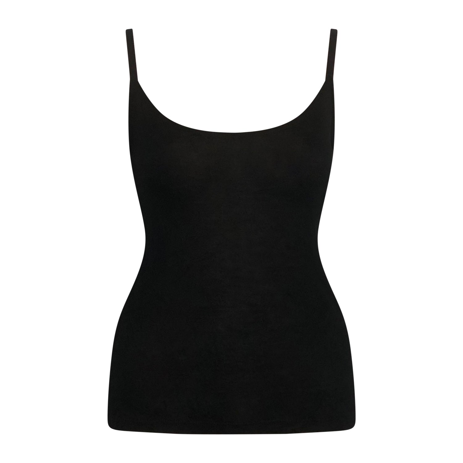Minimalist black spaghetti strap tank top made from modal. 