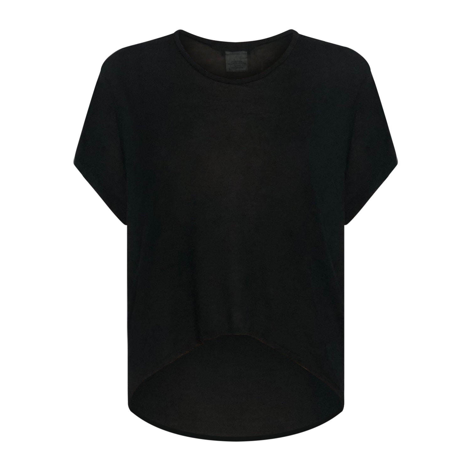 Black Alina T-Shirt, a short-sleeved modal top with a high-low hem