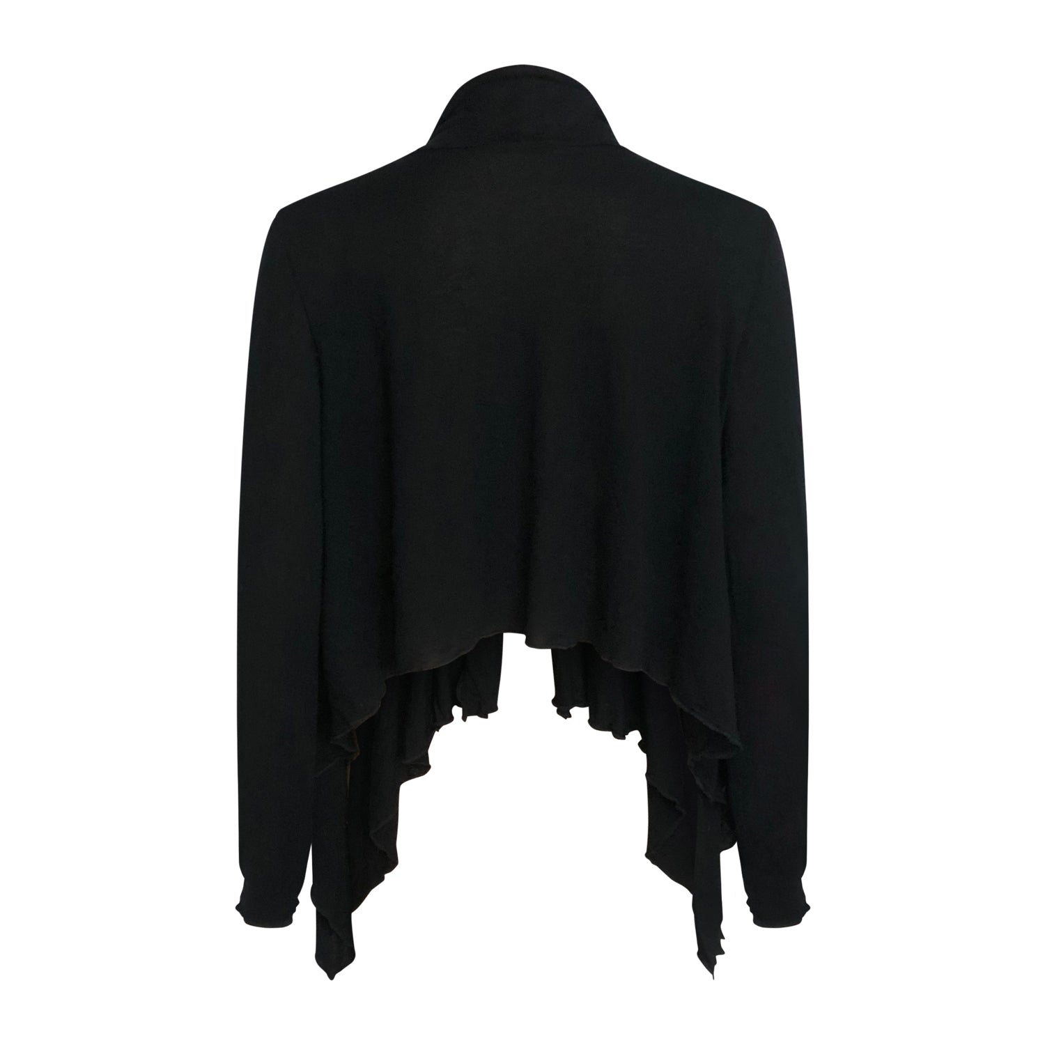 Black modal flutter wrap with long sleeves and draped front