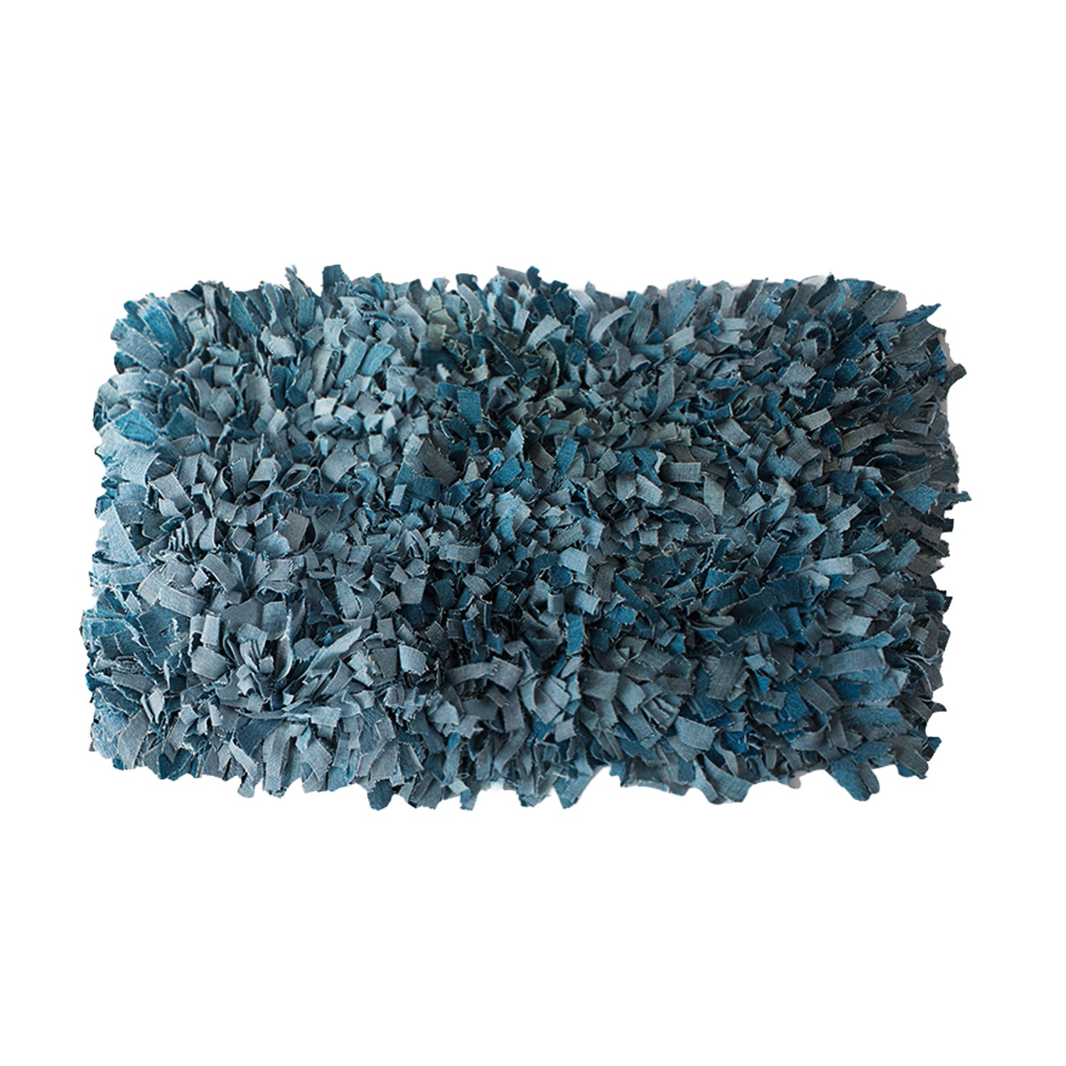 distressed blue denim shag rug