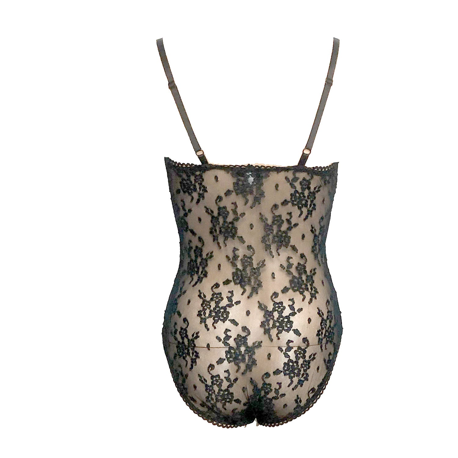 Unlined black lace bodysuit with spaghetti straps– Vera Lace Bodysuit