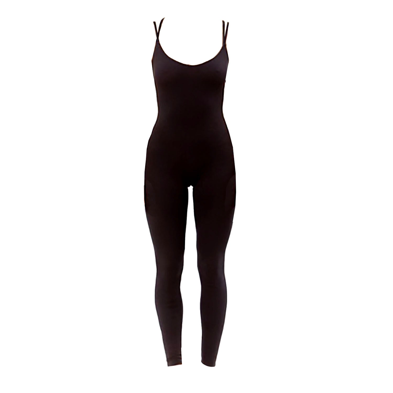 Clarice Catsuit – Long-leg cotton and spandex catsuit with crocheted V-shaped back detail, made from sustainable deadstock fabric.