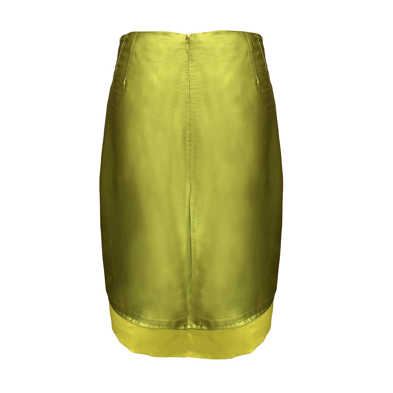 Grace Skirt Fans back  in vintage silk kimono fabric with green fan motif, coordinating silk border and piping.