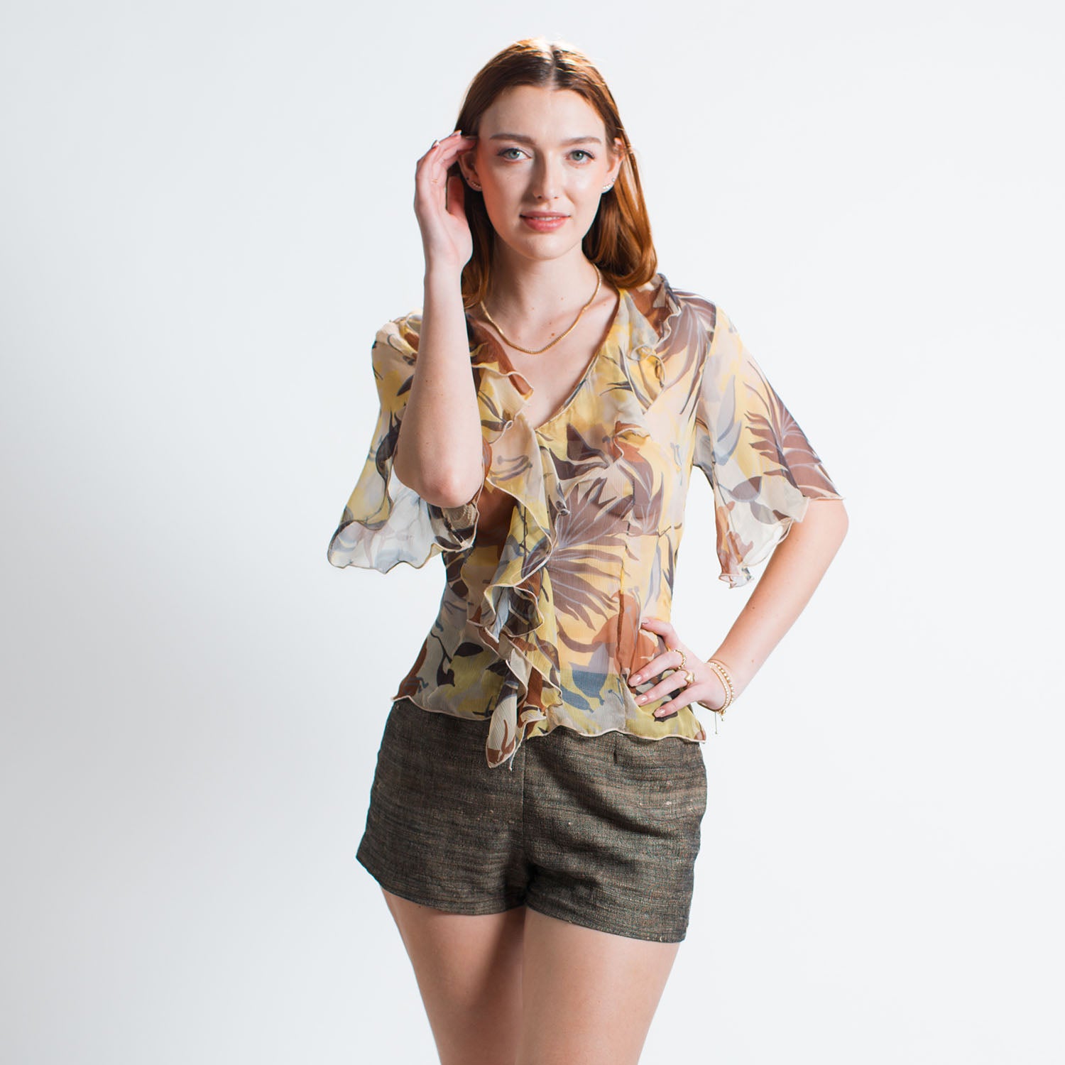 Soleil Flounce Blouse on model