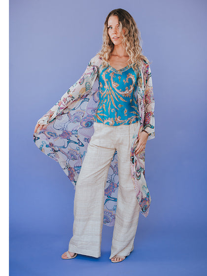 Small / Silk beaded floral print