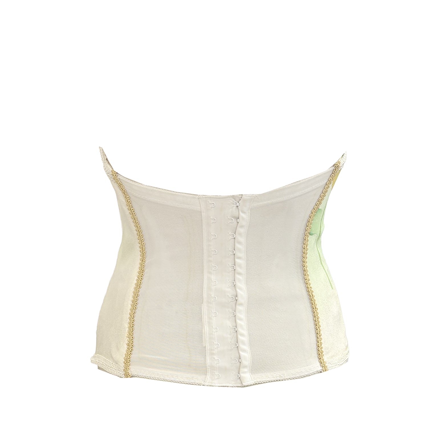 back One-of-a-kind Grace bustier in ivory and green vintage Japanese silk kimono with floral motif