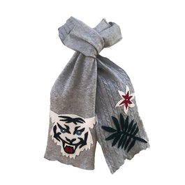 Tiger Appliqué Scarf-Grey