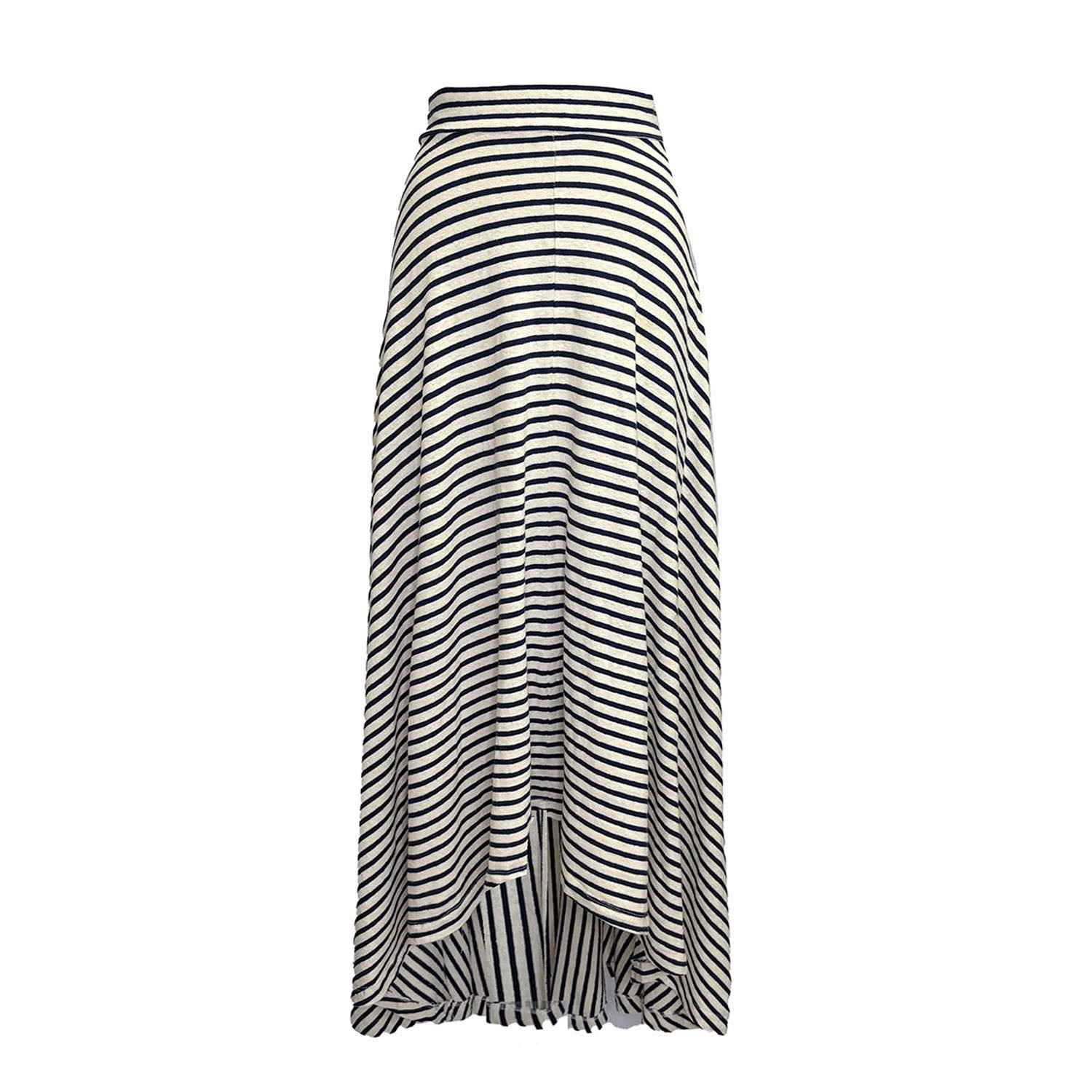 Striped high-low skirt in hemp cotton with elastic waist