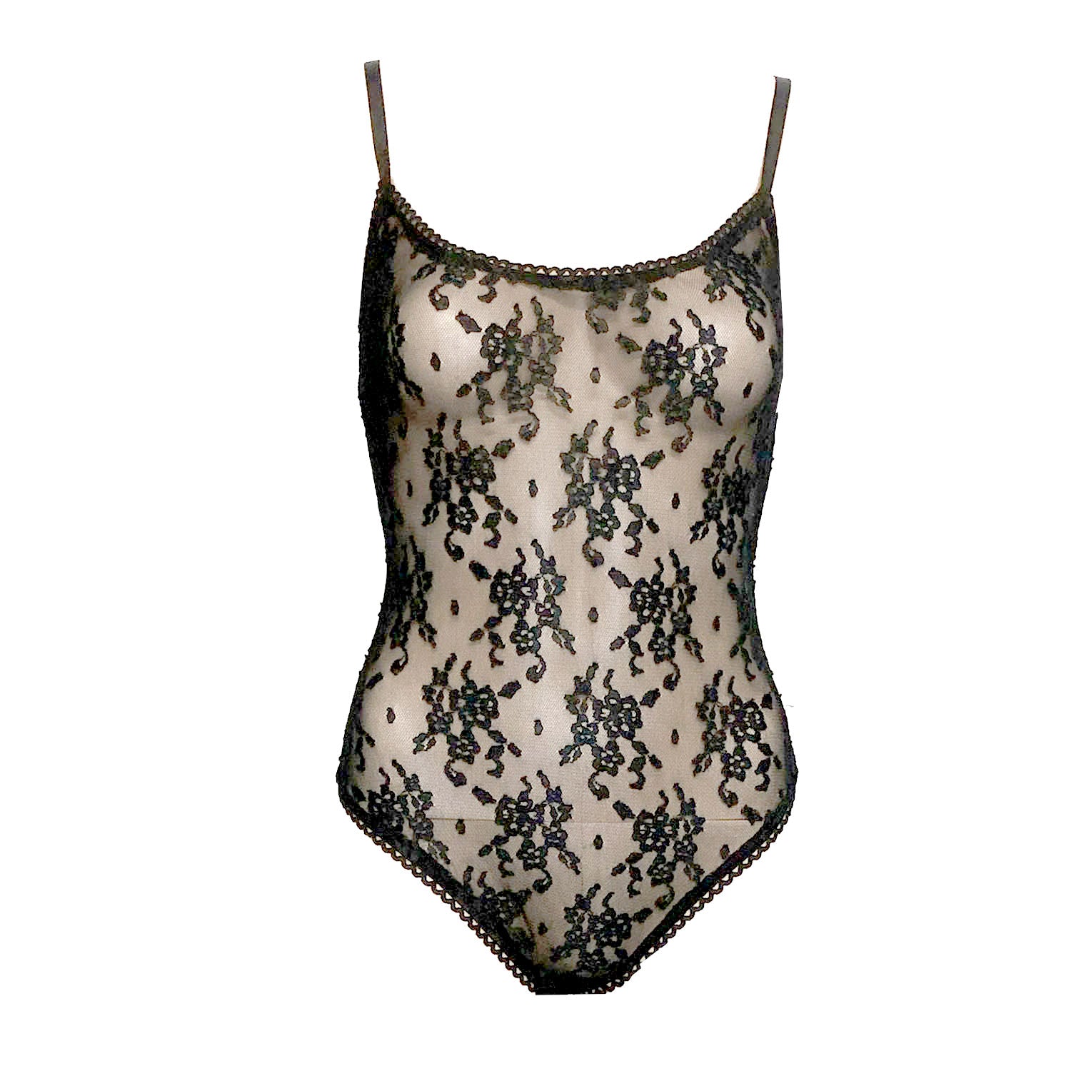 Unlined black lace bodysuit with spaghetti straps Vera Lace Bodysuit