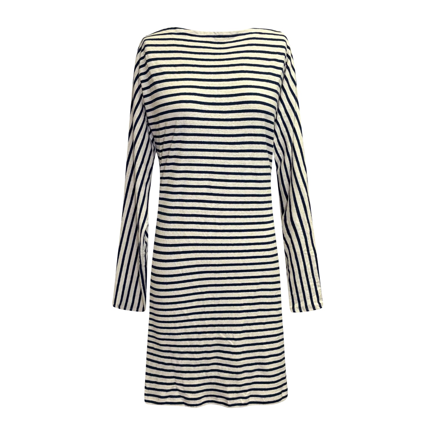 Striped long sleeve boatneck dress in hemp cotton