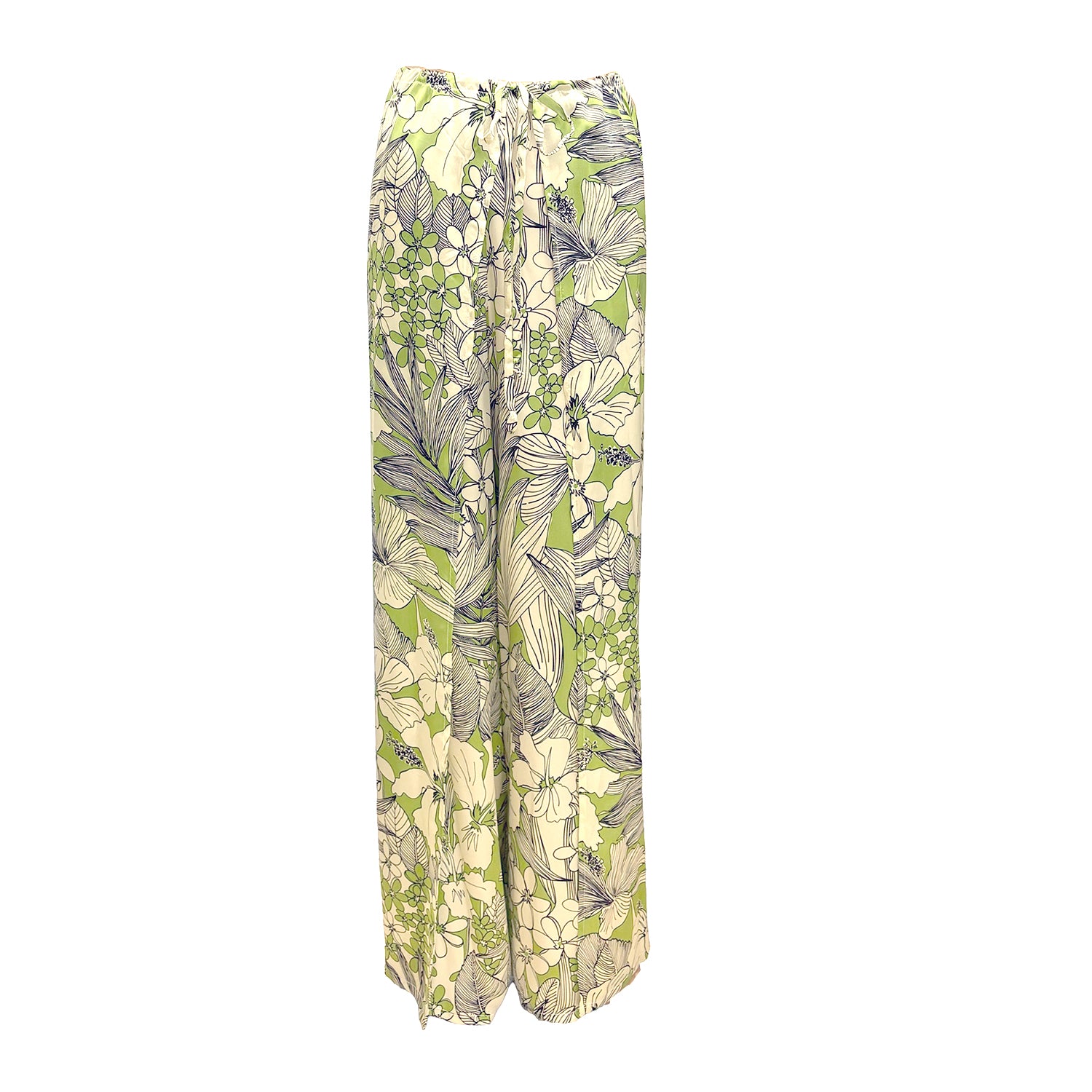  Paloma Wrap Pant in Silk Hibiscus, a flowing wide-leg wrap pant crafted from lightweight deadstock silk with an elegant skirt-like silhouette.
