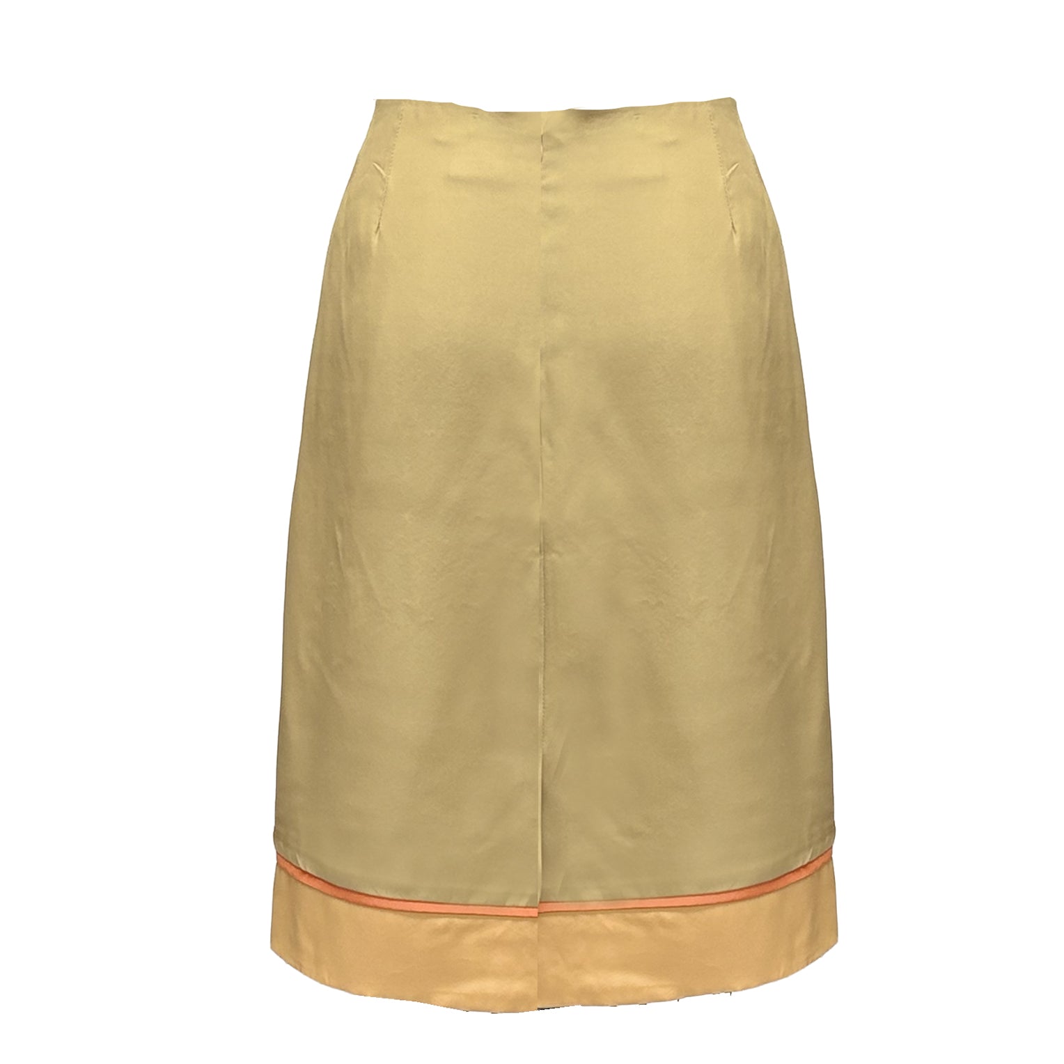 back Grace Skirt Peach Floral in hand-painted vintage kimono silk with metallic gold and silver embroidery, peach motifs and silk trim.