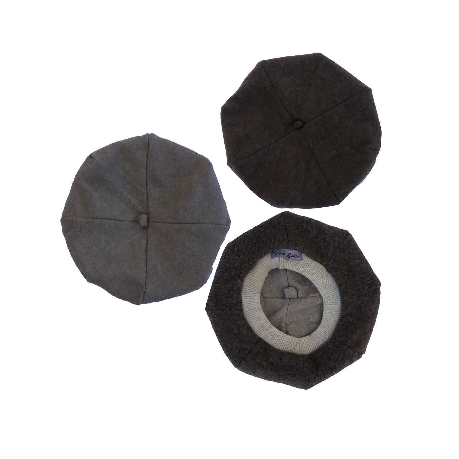 reversible french berets in tan and brown. 