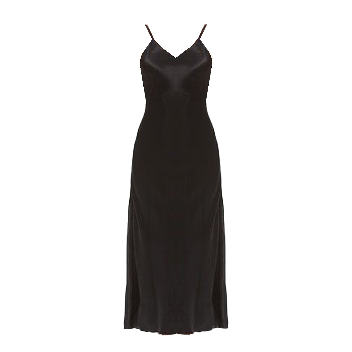 Black hemp silk satin slipdress with adjustable straps, 