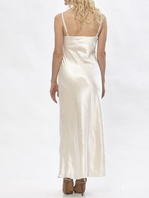 back model Vivien Slipdress in hemp/silk satin – ivory bias-cut slipdress with adjustable straps, full-length and softly draped.