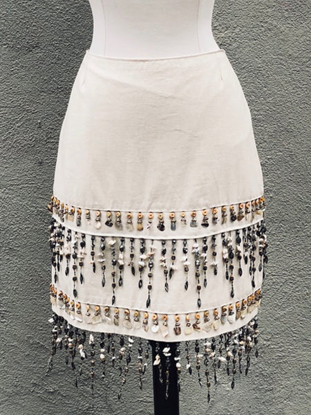 Linen Skirt with Shell Fringe