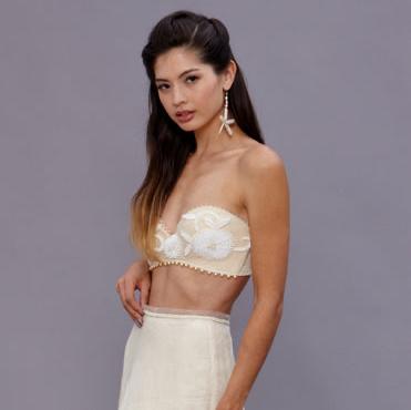  model Jane Bralette – Vintage Beaded Ivory Bustier | Deborah Lindquist
